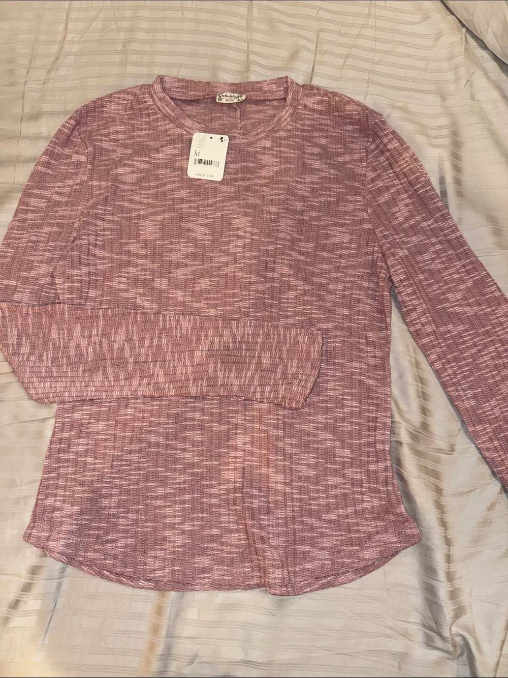 Free People Intimately NWT Dusty Rose Semi Sheer Long Sleeve Crewneck